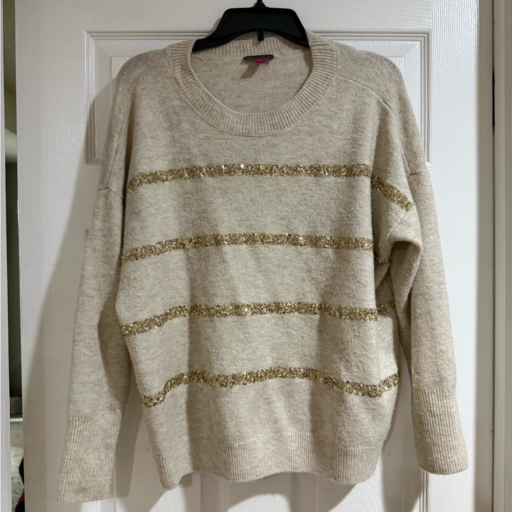 Vince Camuto Cream Sweater with Gold Stripes